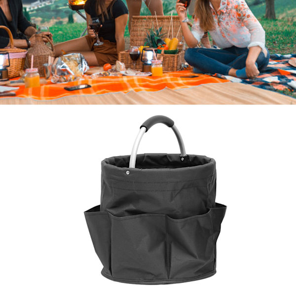 Foldbar Oxford Picnic Kurv med Stor Kapacitet til Rejser og Camping - Sort