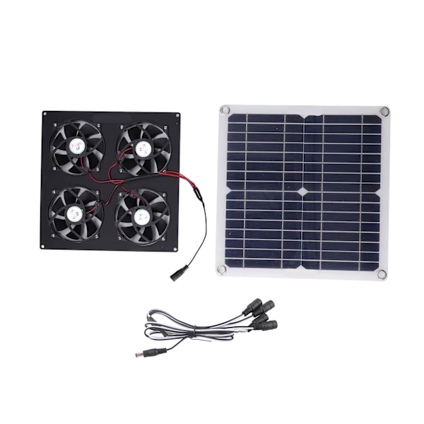 Bärbar soldriven fläkt - 4 fläktar, 100W 20V, grön energi, perfekt för hundhus, hönshus, växthus, husbilar