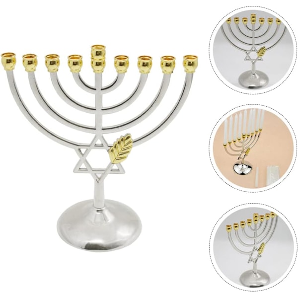 Traditionell Klassisk Chanukka-Menorah 9-Ljusstake Metallhantverk Lämplig för Nyårshelg Heminredning