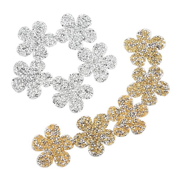 Rhinestone-blomsterformede lapper - 10 stk Gule & Sølv Applikasjoner