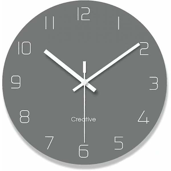 Modern Round Kitchen Wall Clock, Silent Non-ticking Decorative Clock for Living Room - 12 Inch Grey