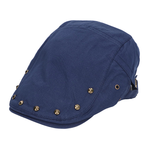 Avslappet flat cap for menn og kvinner Marineblå med nitdekorasjon