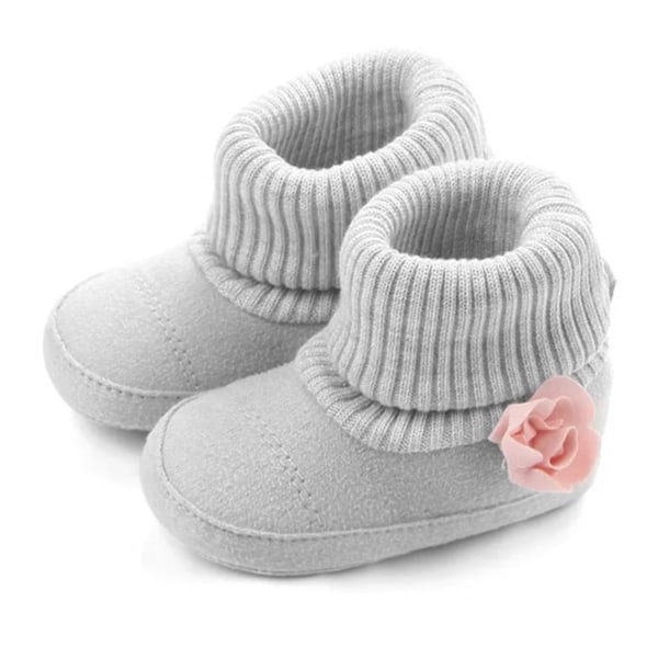 Baby Booties Fashion Grå Blød Komfortabel Bomuld Baby Drenge Piger Strik Vinter Varme Snesko 13cm / 5.1in, Størrelse 14