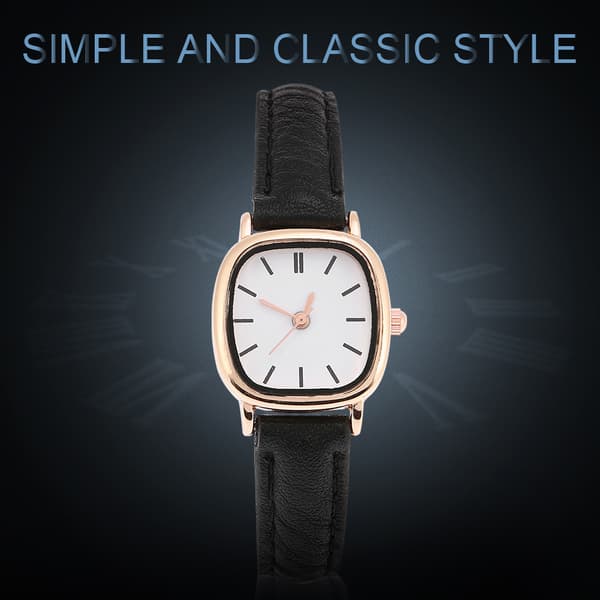 Analog Quartz Damklocka med Svart PU-rem och Vit Urtavla