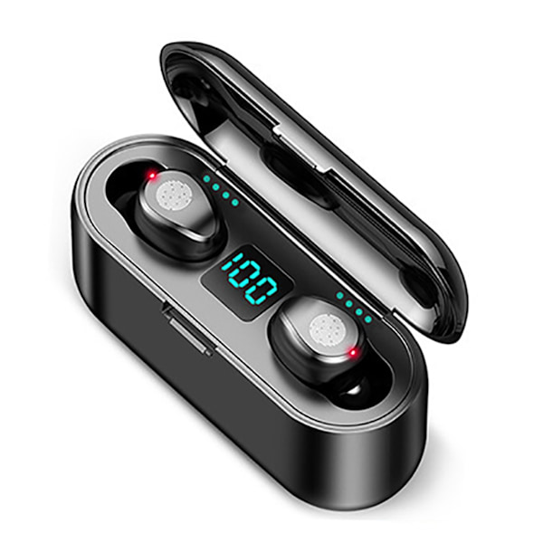 Langattomat Bluetooth-nappikuulokkeet kosketusohjauksella ja melua vaimentavalla latauskotelolla urheiluun ja työhön F9-2 musta