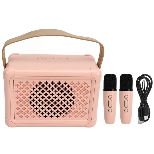Bærbar Bluetooth-højttaler Karaokemaskinesæt med 2 trådløse mikrofoner - Pink