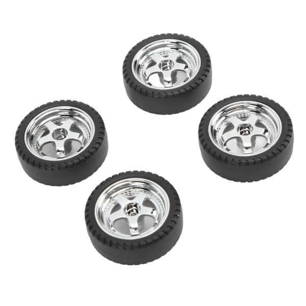RC bildäckset för AE86 - 4 st plastnav gummihjul, 3,3 cm diameter, 1,2 cm bredd, silver