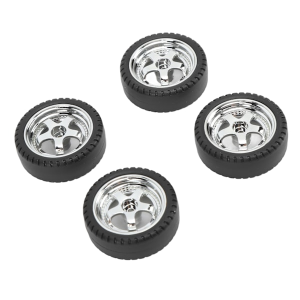 RC bildæksæt til AE86 - 4 stk plastnav gummidæk, 3,3 cm diameter, 1,2 cm bredde, sølv