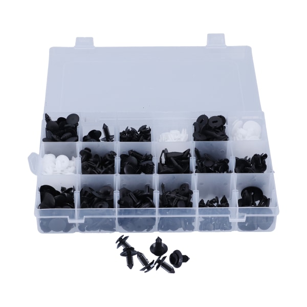 Bilholderclips sortiment - 415 stk, 18 sorter, plastikfæster, trykstifter, karrosserinitter