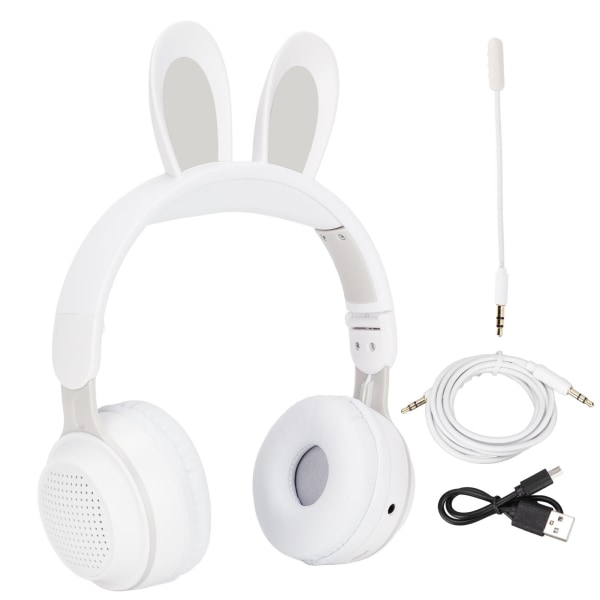 Rabbit Ear Bluetooth 5.0 Hörlurar Vikbara Trådlösa barnheadset med LED-färgljus för PC Tablet Online LearningWhite