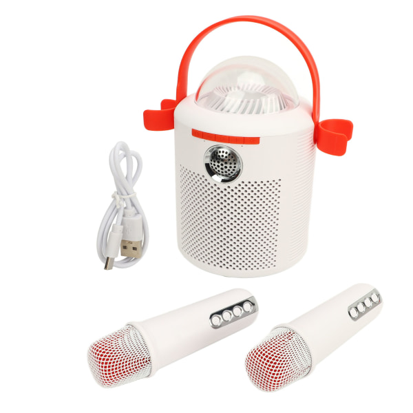 Bärbar karaokehögtalare med dubbel mikrofon - vit, 3D-stereoljud, färgglad omgivningsbelysning, brusreducering - perfekt festpresent