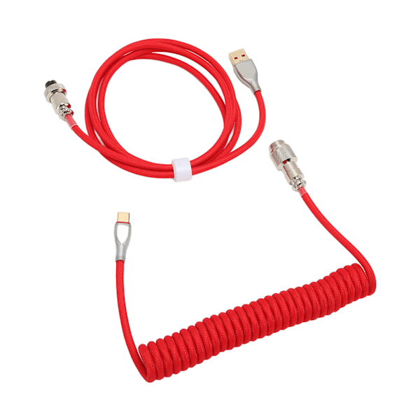 Mekaanisen näppäimistön kaapeli, tuplaholkki, mukautettu kierretty, irrotettava metallinen ilmailuliitin USB C - USB A -näppäimistön ilmailuliitin, punainen