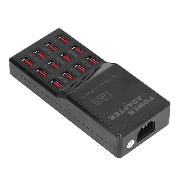 USB-lader med flere porter, 12A høy effekt, 12 porter USB-ladestasjon for MP3 MP4 mobiltelefoner EU-plugg AC 100‑240V EU-plugg