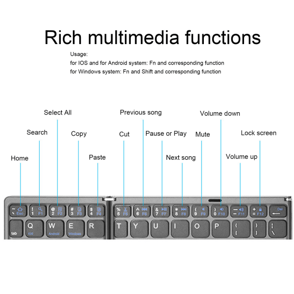 Foldbar Bluetooth Tastatur med Touchpad - Fuld Størrelse, Genopladelig, Understøtter 3 Enheder