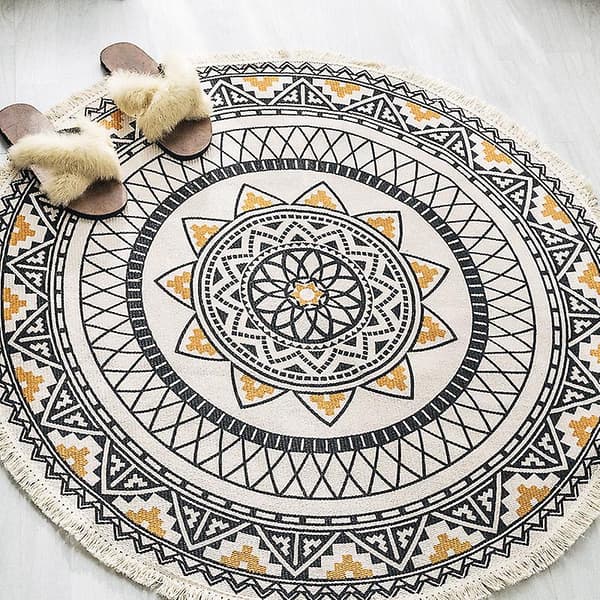 Mandala Rund Matta - Bohemisk Stil - Bomull - Diameter: 90 cm