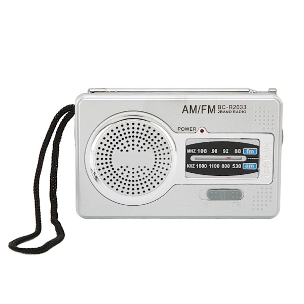 Bærbar Mini AM FM-transistorradio med DSP-chip, høyttaler og hodetelefonutgang (sølvgrå)