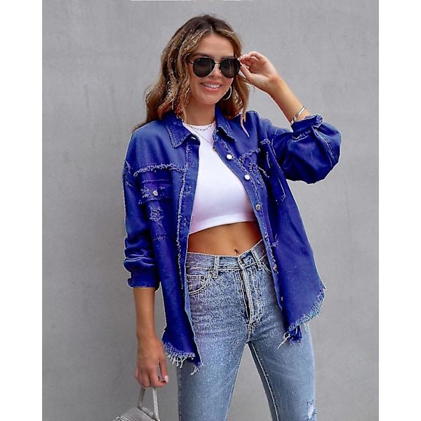 Durable Ripped Denim Jacket for Home, Vacation, Travel, and Shopping XL Blue