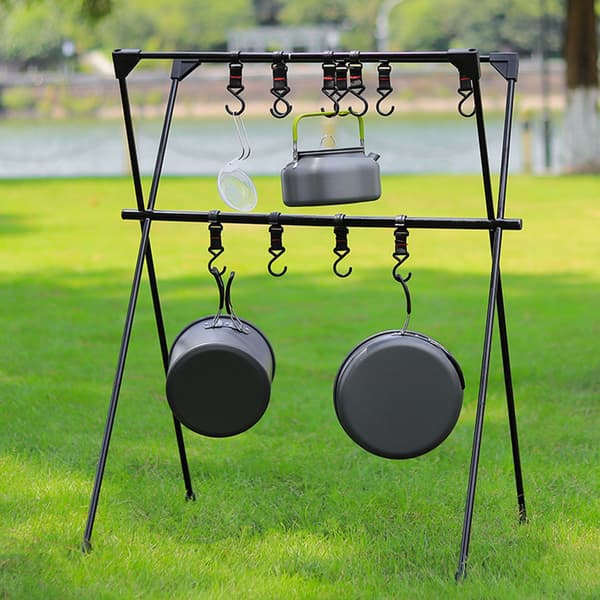Camping Hængende Stativ Aluminium Legering Dobbelt Lag Multifunktionel Tripod Udendørs Stativ Værktøjer Sort S Sort