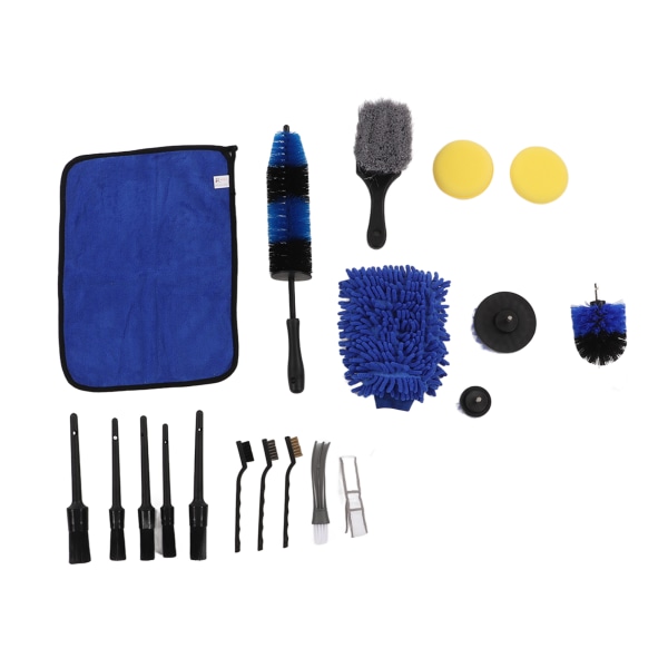 Bildetaljbørstesett - 18 stk Dekkborbørster, vaskeklut, håndkle, vokspute, hjul og eksosrenseverktøy (farge A sett)