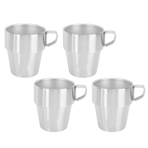 Stablebare kaffekopper i rustfrit stål med stativ - Isoleret dobbelt lag - Sæt med 300 ml krus til juice og iskaffe
