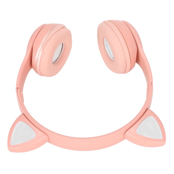 Bluetooth-headset med minneskortsstöd, vikbart, söta kattungeöron, trådlösa hörlurar med LED-lampa för barn, telefon, bärbar dator, rosa