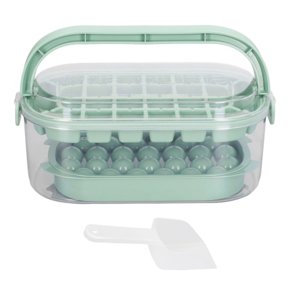 2 Trays Round Square Ice Cube Trays with Lid and Bin for Freezer Ice Cube Molds with Shovel Making 54 Ice Cubes [Hard Base] Fresh Green 2 Layer Set