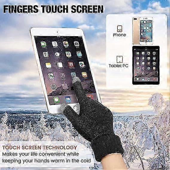 Par Dame Vinter Touchscreen Handsker, Varme Fleeceforede Strikhandsker med Elastisk Manchet, Sort/Vinrød/Hvid/Marineblå, 2024
