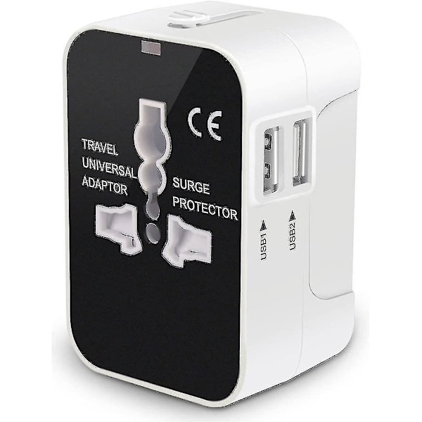 Global Travel Adapter Wall Charger with Dual USB Ports White