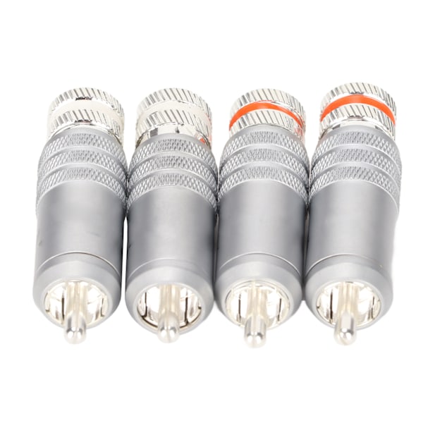 4 st RCA-kontakter, silverpläterade, HIFI-lödning, för upp till 9 mm kabeldiameter, för signal- och koaxialkablar