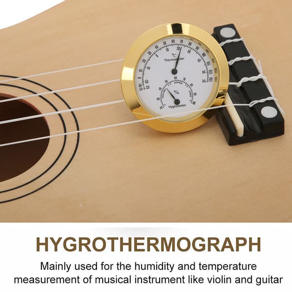 Guld Rund Termometer Hygrometer Luftfuktighet Temperaturmätare för Violin Gitarrfodral