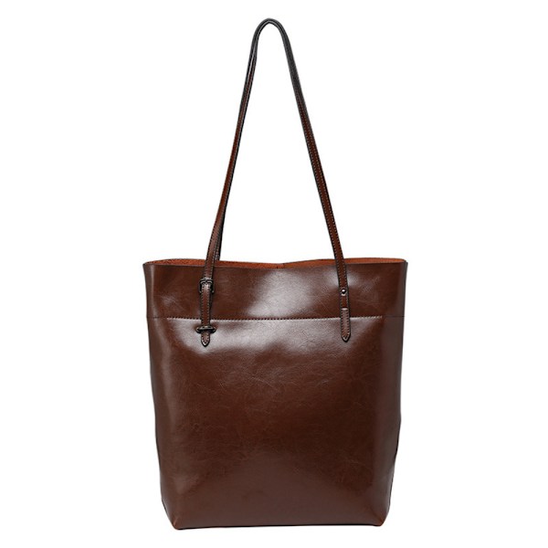 Stor Väska i Ljust Brun Vaxat Läder, Casual Axelväska Handväska 30x15x36cm Snygg Rymlig Vardagsbärning Vertical Light Coffee About 30*15*36cm