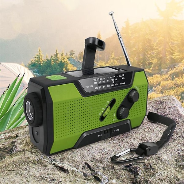 Europæisk standard grøn vandtæt Am/fm/noaa håndsvingradio til nødbelysning udendørs lommelygte Am/Fm/Wb radio