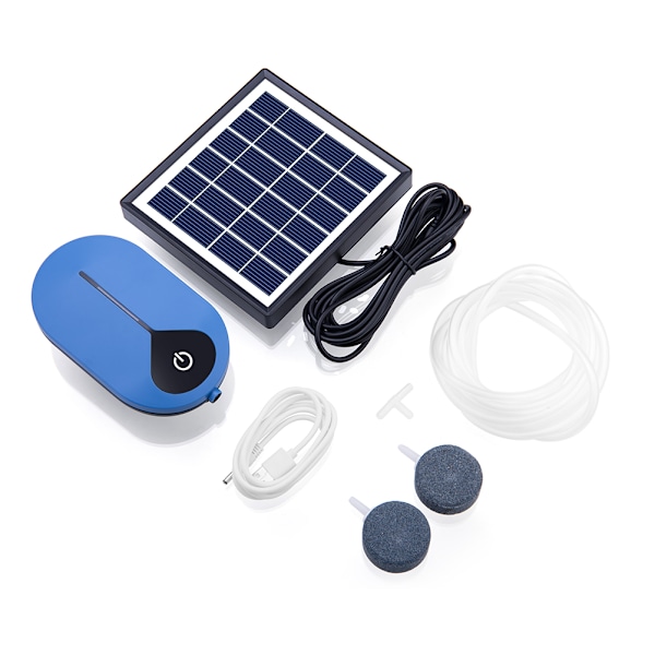Ny solcelledrevet luftpumpe-sett for akvarium i 2022 - Oksygenator for fisketank, USB-bærbar dam-lufter med rør og luftsten for utendørs hage, fisketank og fiskedam