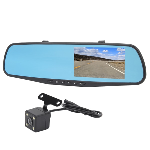 Smart backspegelkamera - Dual Lens 1080P HD Mirror Dash Cam, 4,3 tums antireflex, parkeringsmonitor, 64G minneskort