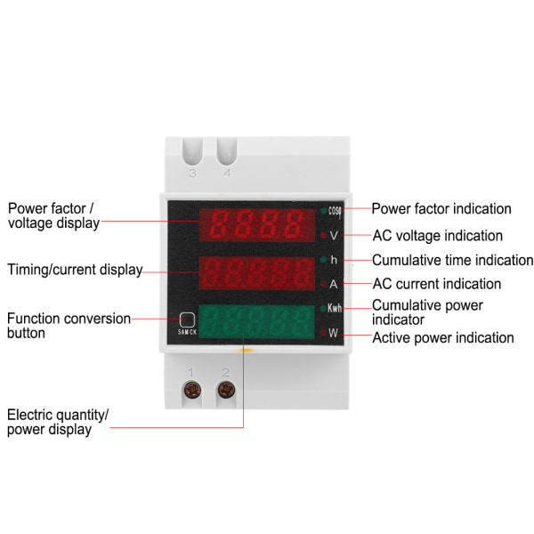 D52-2047 multifunktionell elmätare digital display ström spänning effektfaktor mätare AC200~450V - 1 styck