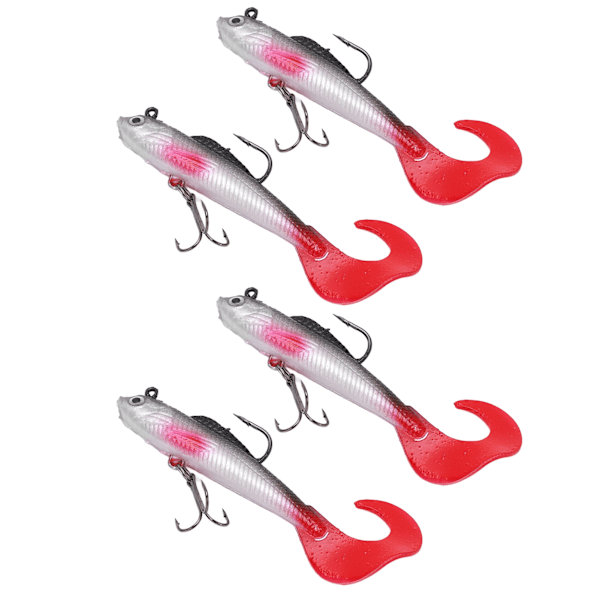 4 kpl Bass Fishing Lure Pehmeä Swimbbait Kalastussyötti Grub-häntä 2 koukulla makean ja suolaisen veden kalastukseen