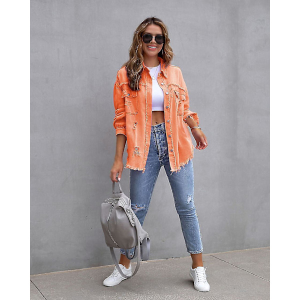 Stylish Distressed Denim Jacket for Casual or Travel 2XL Orange