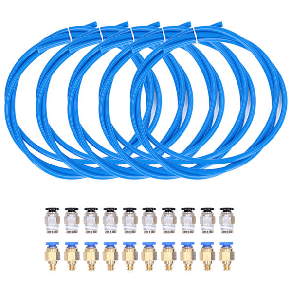 3D-printer Filament PTFE-rør og Pneumatiske Fittingsæt (5 rør + 20 fittings)