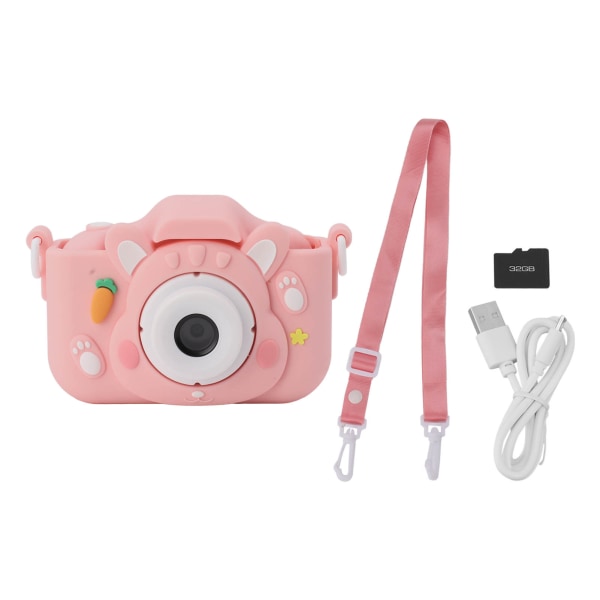 Kids Digital Camera with 32G Card Front Rear Lens 1080P High Definition 8X Zoom USB Rechargeable for Children Pink