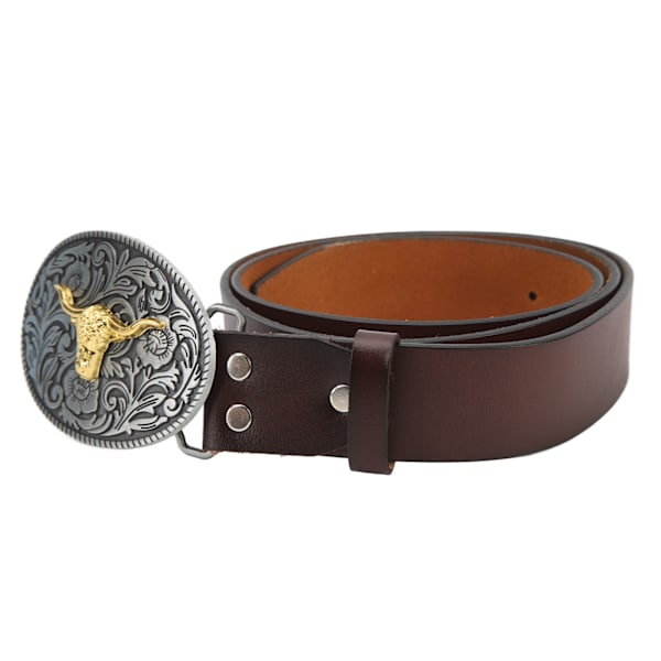 Vintage Retro Nahka Western Cowboy Vyö Miehille Härän Kuvioi Solki - Ruskea 115cm