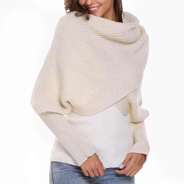 Vintermode Unisex Stickad Koftashawl med Ärmar - Beige
