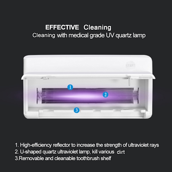 UV-tannbørsteholder og -renser til veggmontering - Hvit