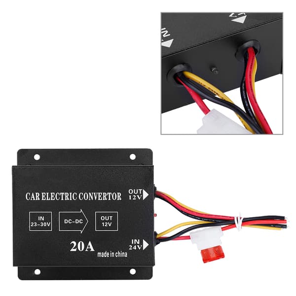 Lastebil Bil Elektrisk Spenningsreduserer 24V til 12V Konverter, 240W Nedtransformator