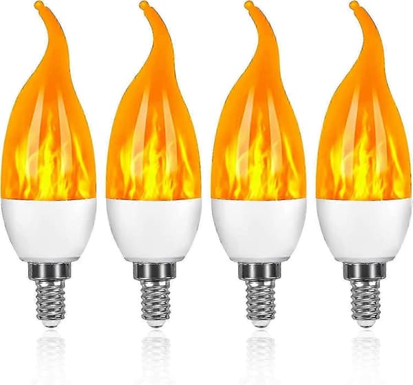 4-pakning 3W E14 LED-pære med flammeeffekt og 3 lysmoduser, dekorativ pære