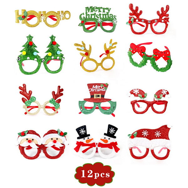 12 Pack Christmas Glasses Glitter Party Eyeglasses Frames Christmas Decorations Costume