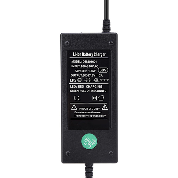 60V 12AH Portabel Universell Batteriladdare i Plast för Elektrisk Skoter Cykel DC67.2V 2A EU-kontakt 100-240V
