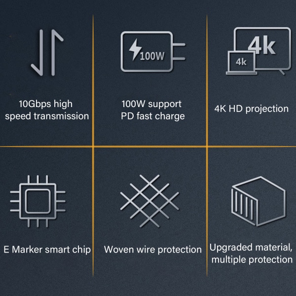 USB-C Forlengelseskabel - 10 Gbps Datatransfer, 100W Strømforsyning, 4K 60Hz Video, E-Marker Chip - 0,25m