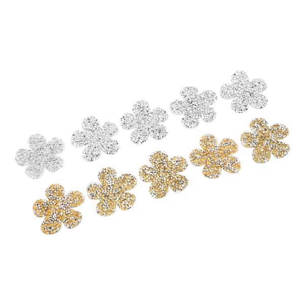 Rhinestone-blomsterformede lapper - 10 stk Gule & Sølv Applikasjoner