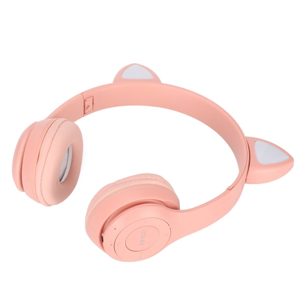 Bluetooth-kuulokkeet, muistikortin tuki, taitettavat söpöt kissankorvat, langattomat kuulokkeet LED-valolla lapsille, puhelimelle, kannettavalle tietokoneelle, vaaleanpunainen