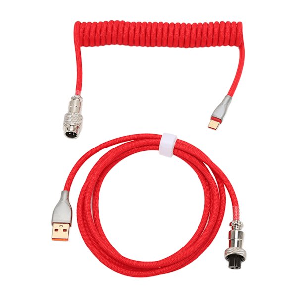 Mekaanisen näppäimistön kaapeli, tuplaholkki, mukautettu kierretty, irrotettava metallinen ilmailuliitin USB C - USB A -näppäimistön ilmailuliitin, punainen